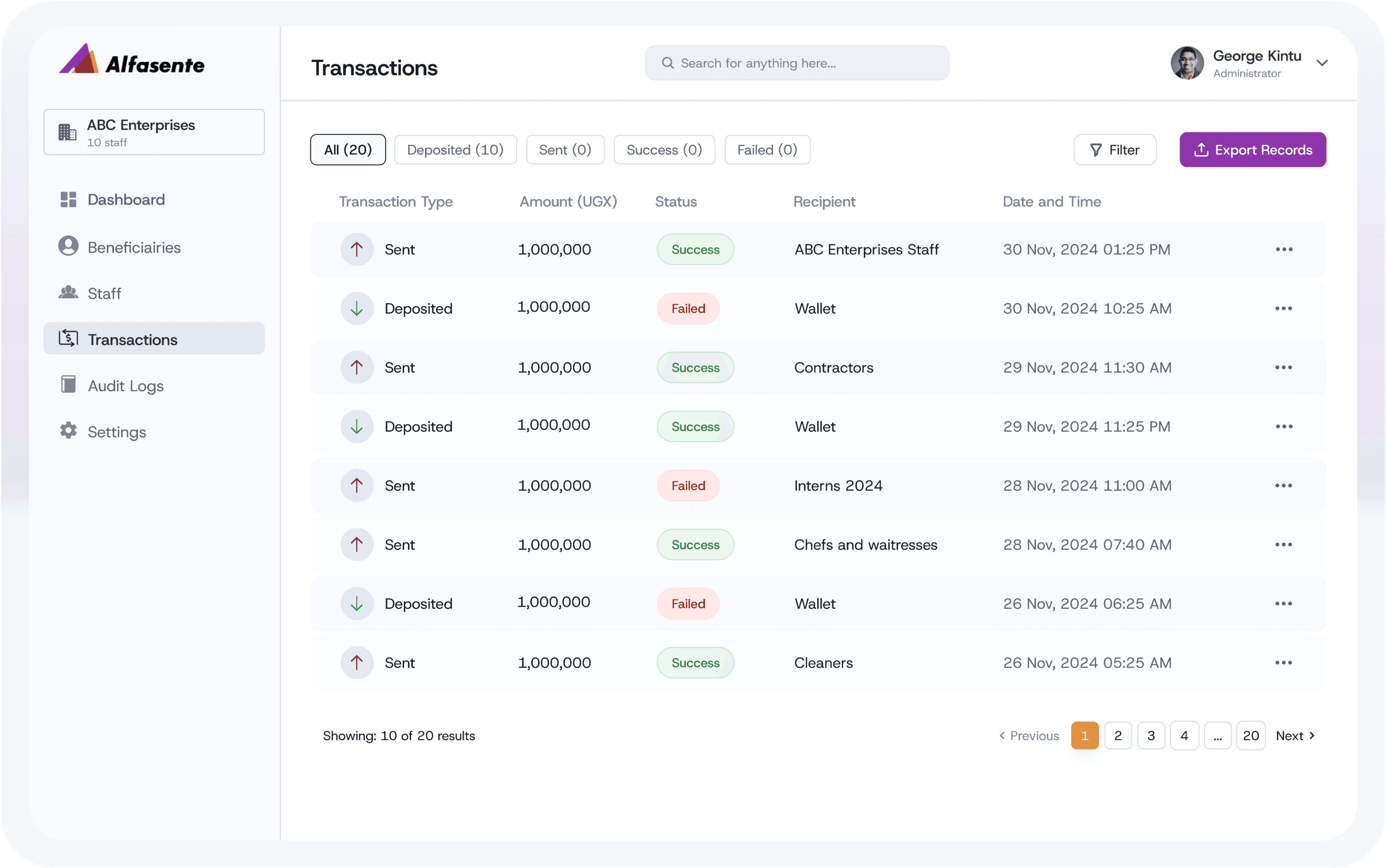 Alfasente POS Dashboard